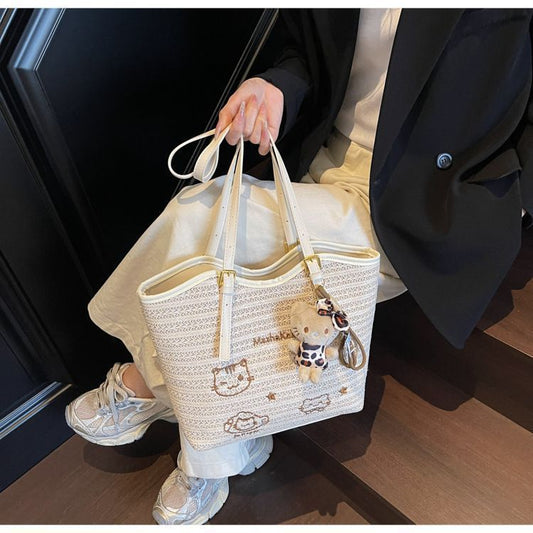 Woven bag, large capacity bag, women's 2025 new trendy beach shoulder bag, women's summer woven tote bag