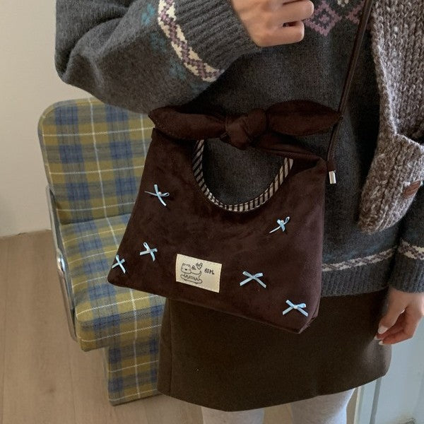 2025 New Retro Commuting Dumpling Bun for Women, Small and Versatile, Portable One Shoulder Crossbody Bag, Sweet Bow Tote Bag