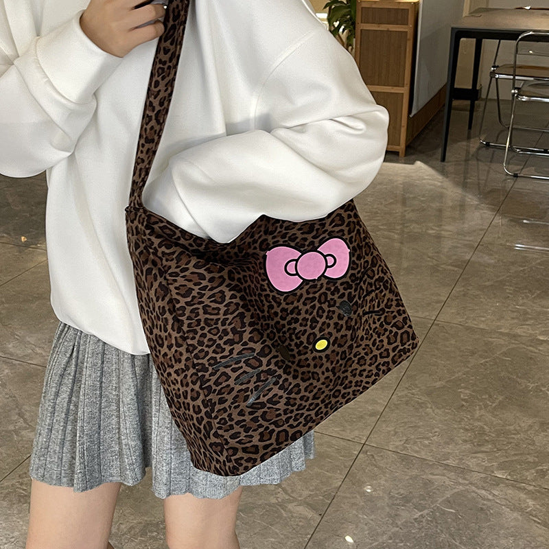 2025 New Trendy Hot Girl Leopard Pattern Women's Bag Lazy Style Velvet Shoulder Bag Fashion Commuter Large Capacity Tote Bag