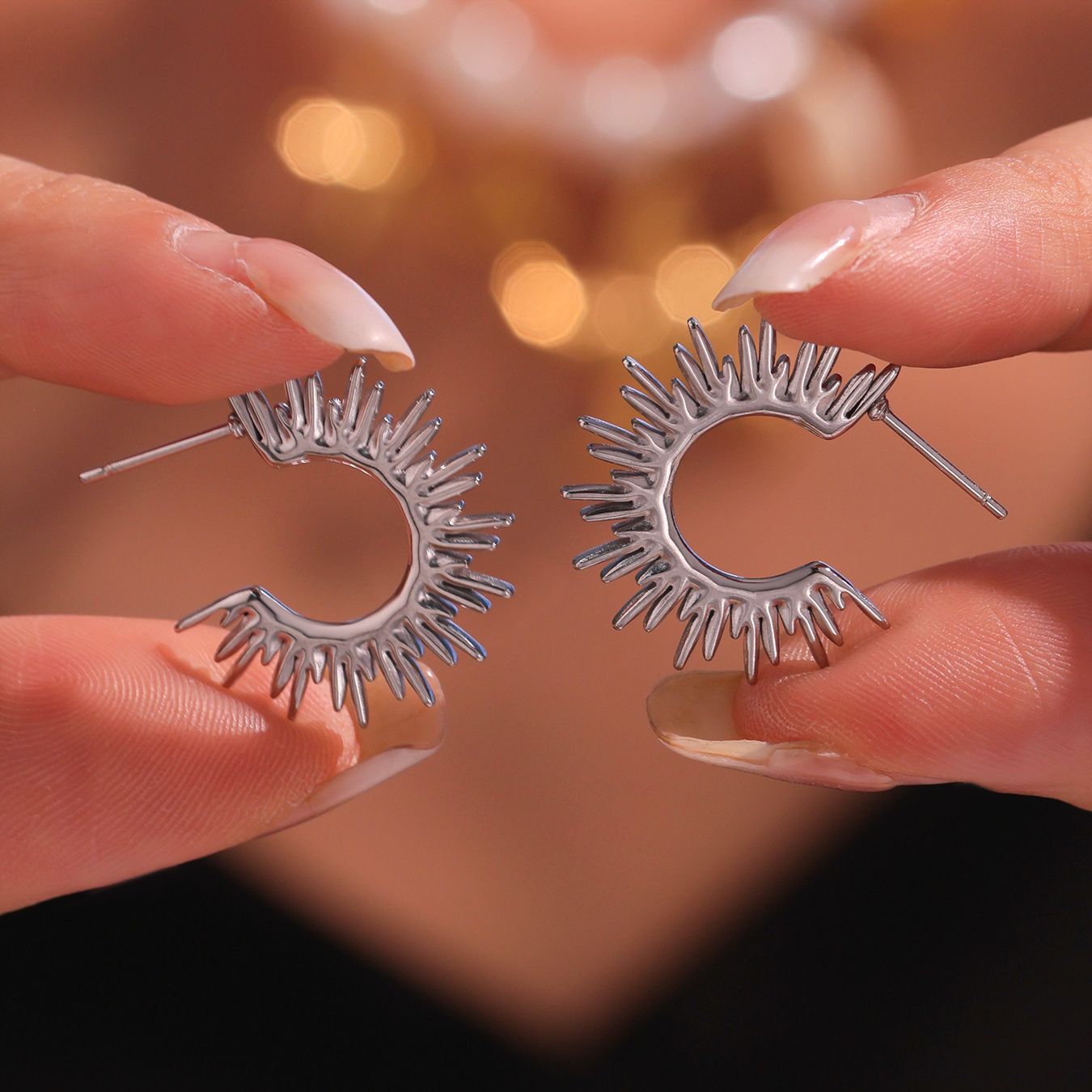Gold Earrings for Women Elegant Silver Sunburst Hoop Earrings