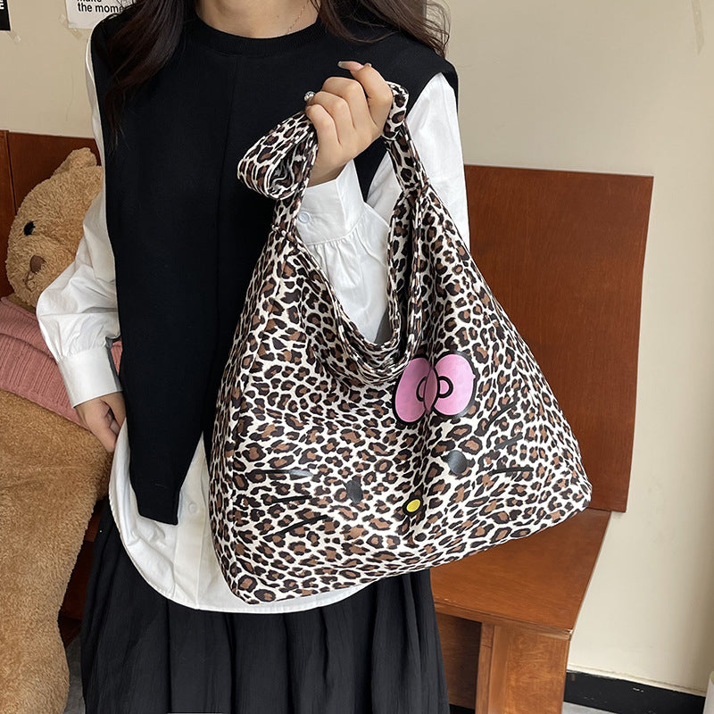 2025 New Trendy Hot Girl Leopard Pattern Women's Bag Lazy Style Velvet Shoulder Bag Fashion Commuter Large Capacity Tote Bag