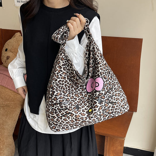 2025 New Trendy Hot Girl Leopard Pattern Women's Bag Lazy Style Velvet Shoulder Bag Fashion Commuter Large Capacity Tote Bag