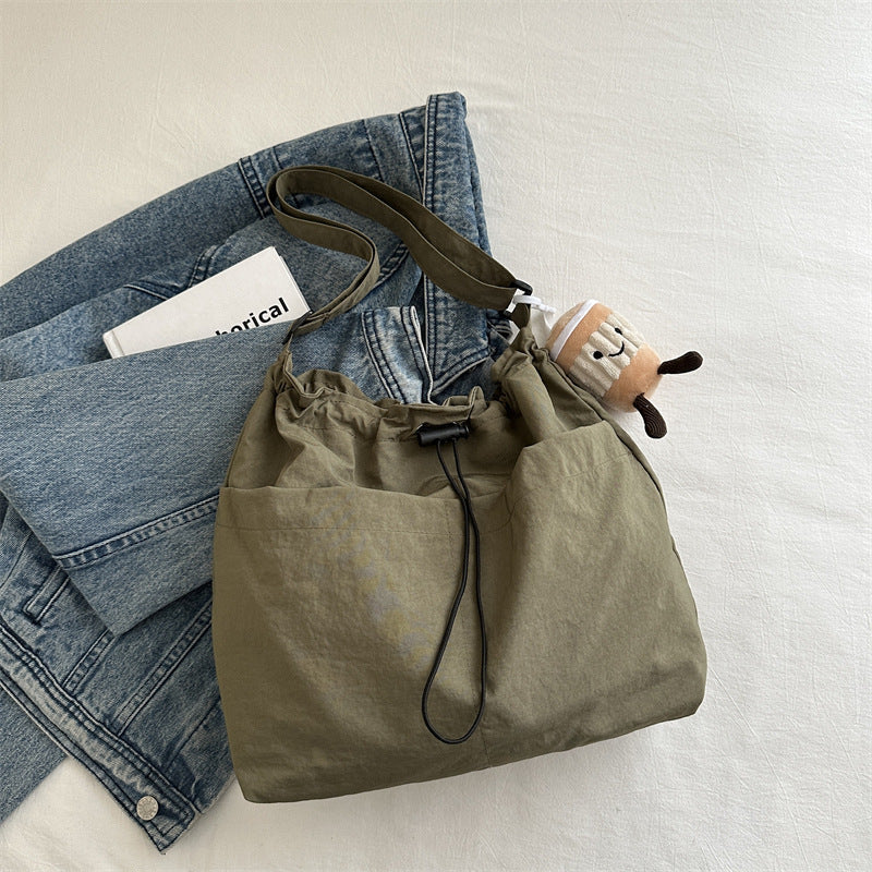 Large capacity drawstring bucket bag for women 2024 new Japanese ins casual crossbody bag street shoulder commuting bag