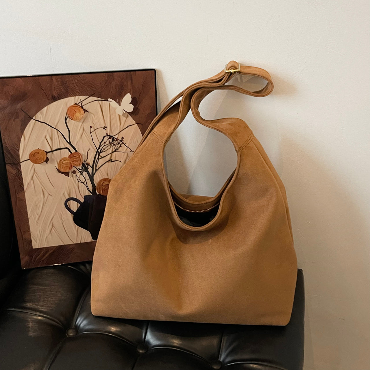 Suede Single Shoulder Women's Backpack Underarm Tote Bag Panther Pattern Plain Face Autumn/Winter Women's Bag 2025 New Large Capacity Versatile Diagonal Cross