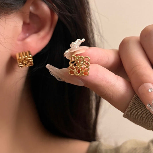 Earrings for Women Rhombus Carved Flowers Earrings