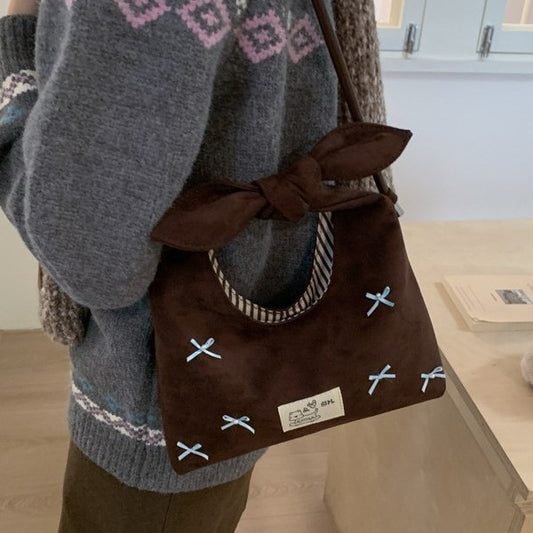 2025 New Retro Commuting Dumpling Bun for Women, Small and Versatile, Portable One Shoulder Crossbody Bag, Sweet Bow Tote Bag