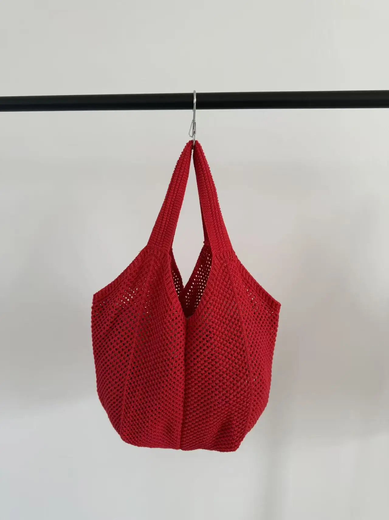 Korean-style Chic Crocheted Grid Bag Women's Summer Beach Bag Hand-woven Hollowed-out Shoulder Female Large Hollowed Bag