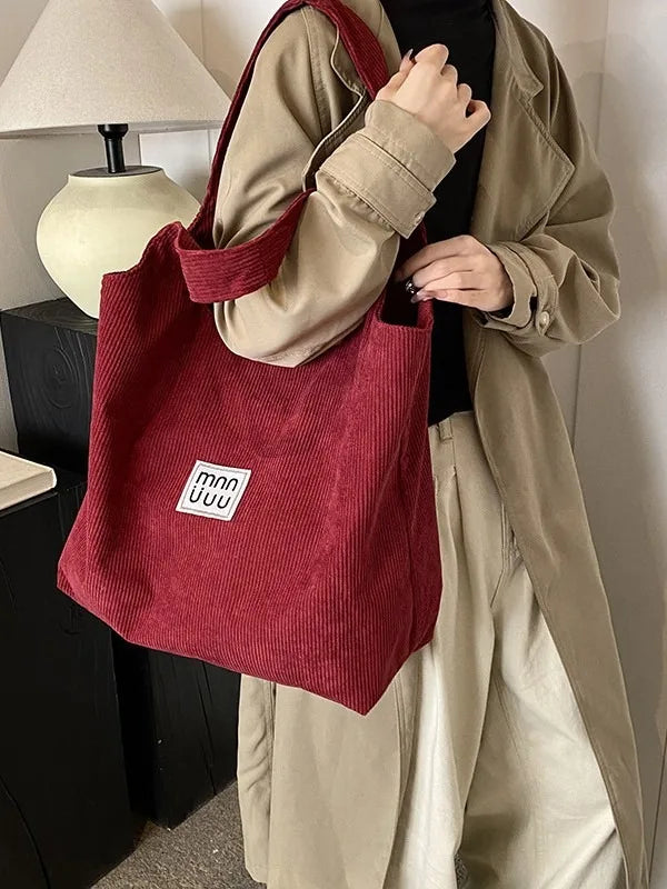 Female High-capacity Single-shoulder Women's Handbag with A Simple and Retro Style Corduroy Tote Bag for Autumn and Winter