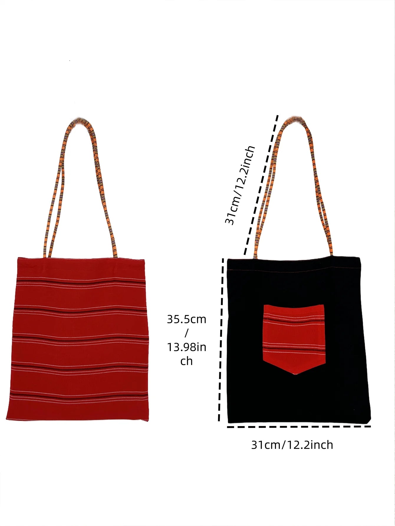 Striped Print Double Side Canvas Tote Bags Reusable Grocery Women Shoulder Shopping Handbag Gifts for Women Girls Birthday