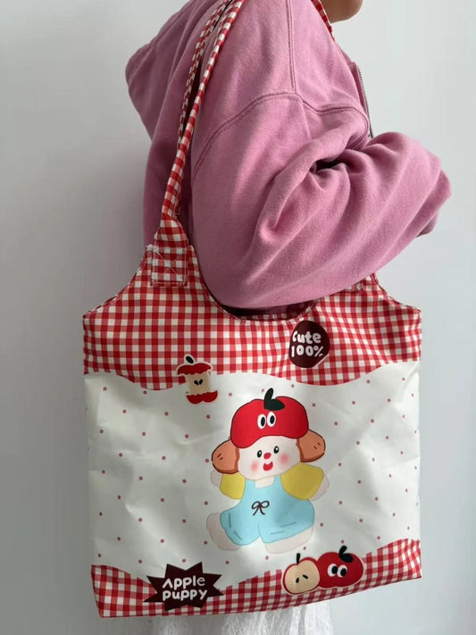 Cartoon Printed Cute Canvas Bag Fresh and Simple Japanese Style Versatile Shoulder Bag Cross-border Casual Commuting Student Bag