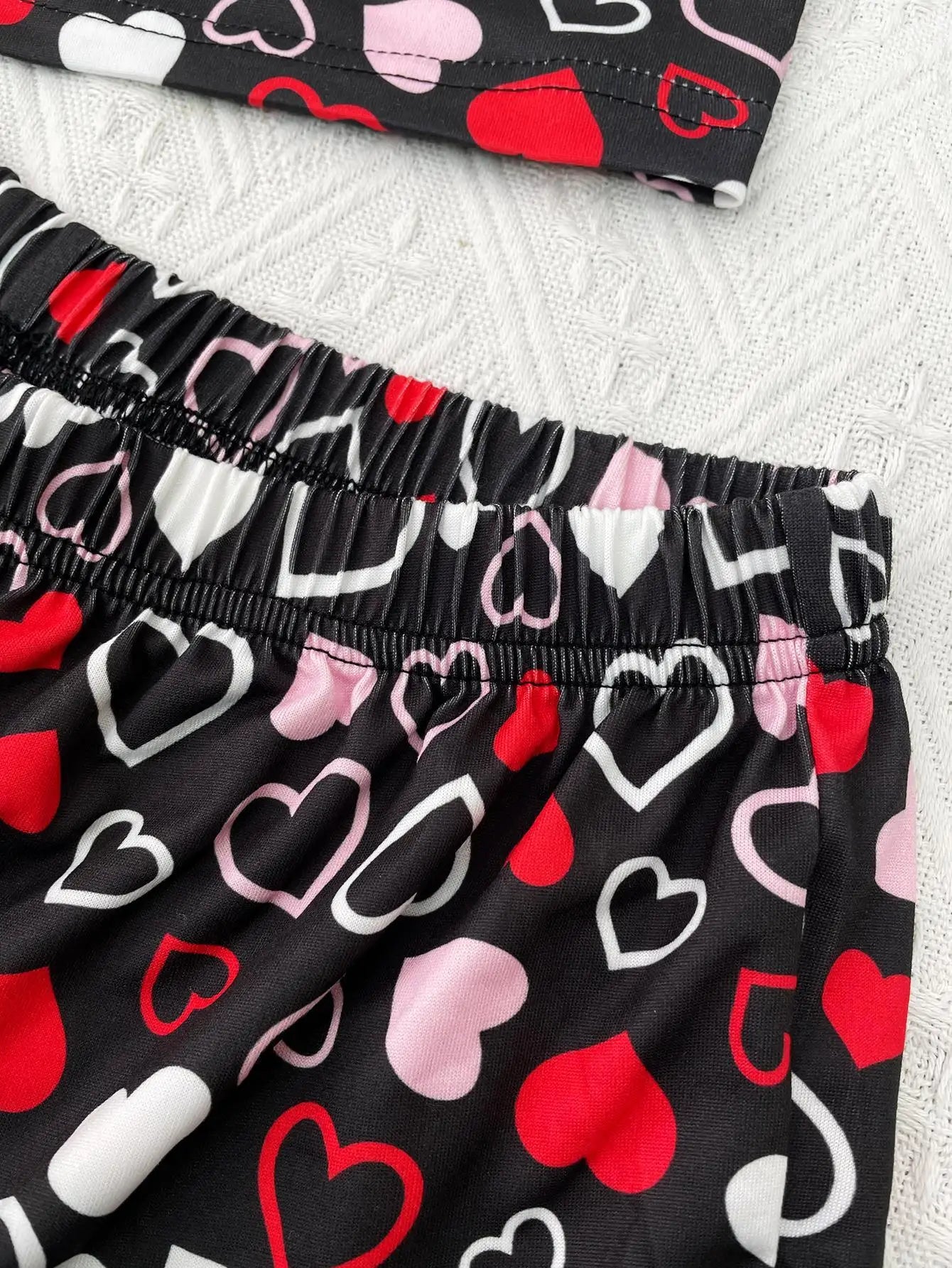 Heart Print Women Pajamas Set Short Sleeve Front Button Tops & Shorts Female 2 Pieces Notched Collor Sleepwear Nightwear