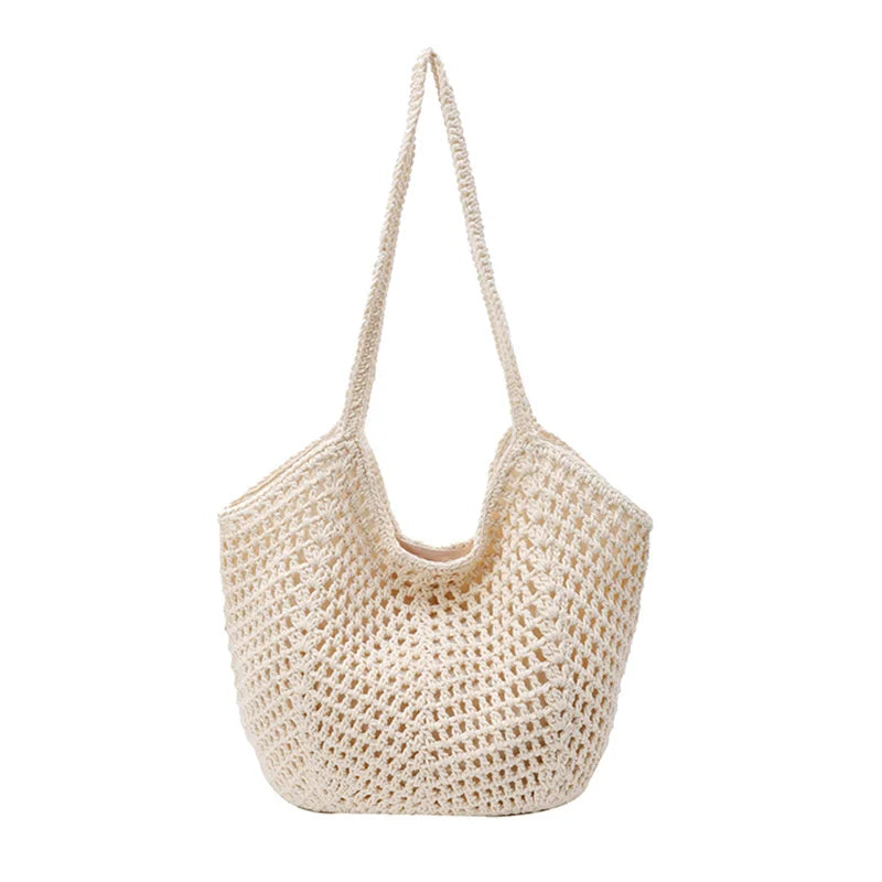 Korean-style Chic Crocheted Grid Bag Women's Summer Beach Bag Hand-woven Hollowed-out Shoulder Female Large Hollowed Bag