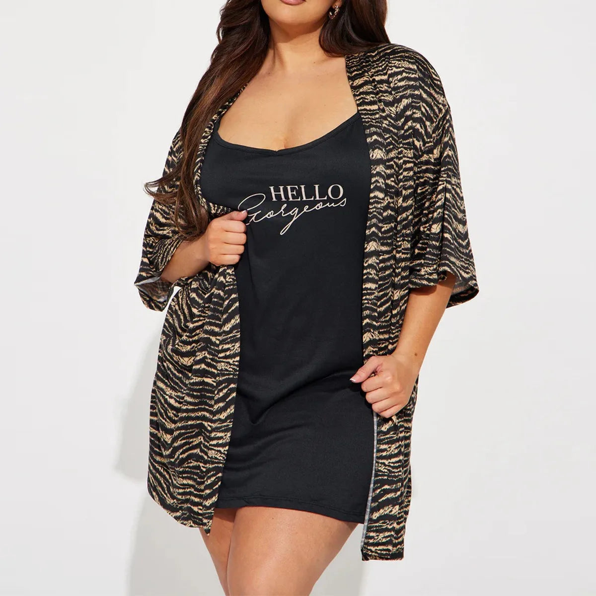 Sleeveless V Neck Letter Print Women Nightgown & Quarters Sleeves Robe Female Pcs Spring Autumn Winter Sleepwear Homewear