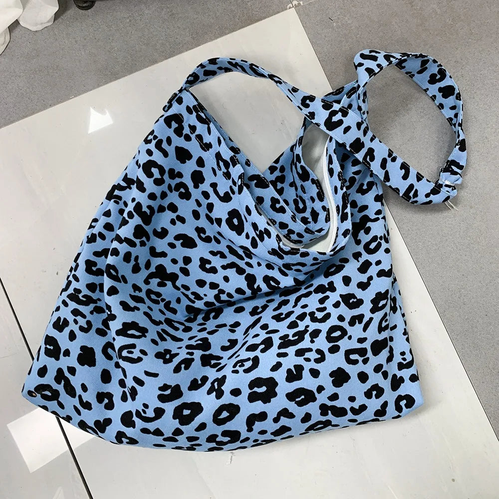 Fashionable Leopard Print Crossbody Bag Large-capacity Single-shoulder Shopping Bag Student Canvas Bag for Girls Wholesale
