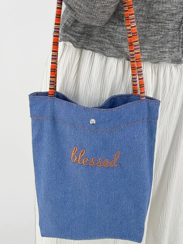 Striped Letter Print Double Side Canvas Tote Bags Reusable Grocery Women Shoulder Crafts Shopping Handbag Gifts for Women