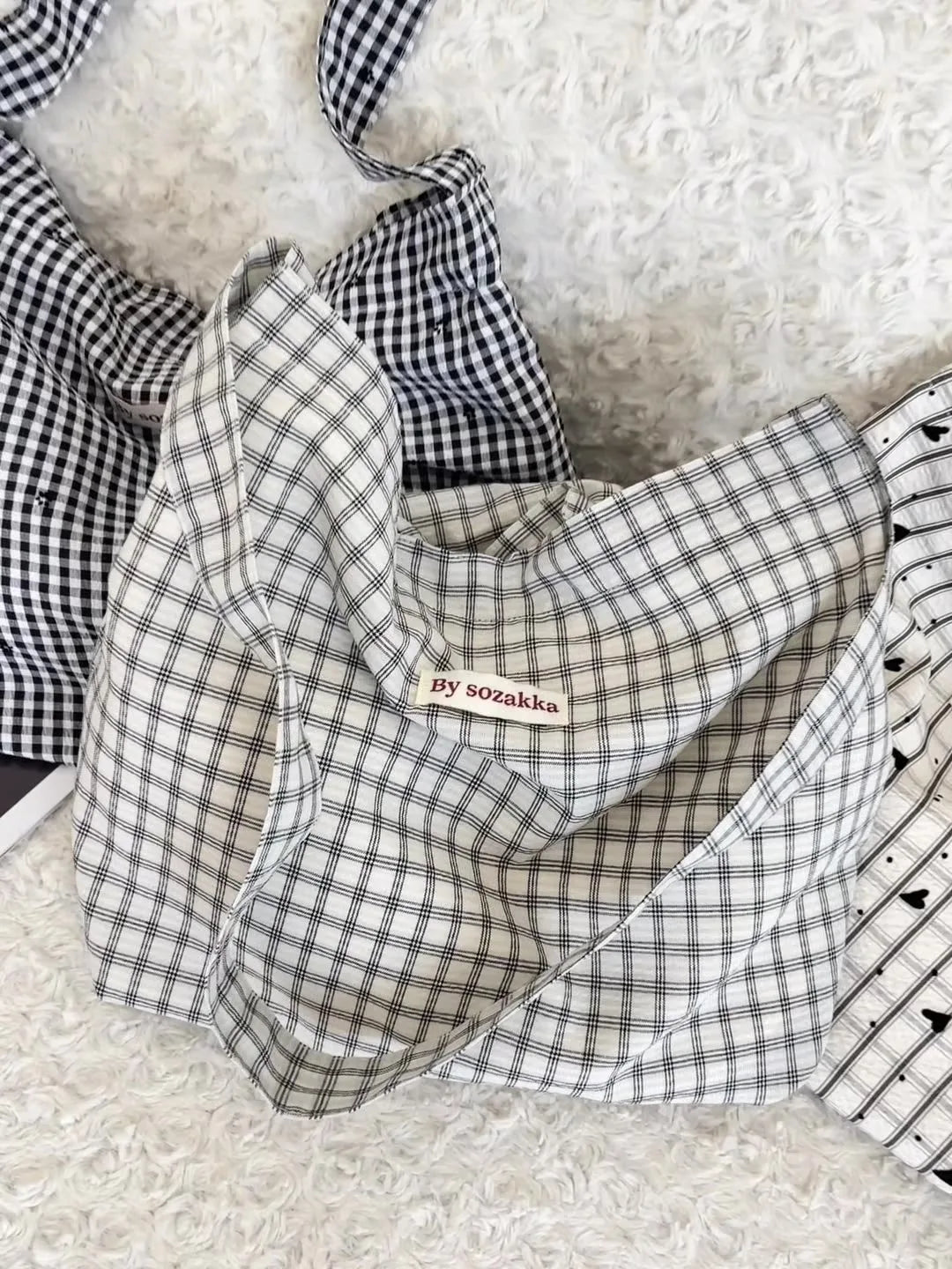 Korean Version Simple and Lightweight Checkered Crossbody Tote Bag 2025 New Versatile Shoulder Bag Plaid Summer Canvas Bag