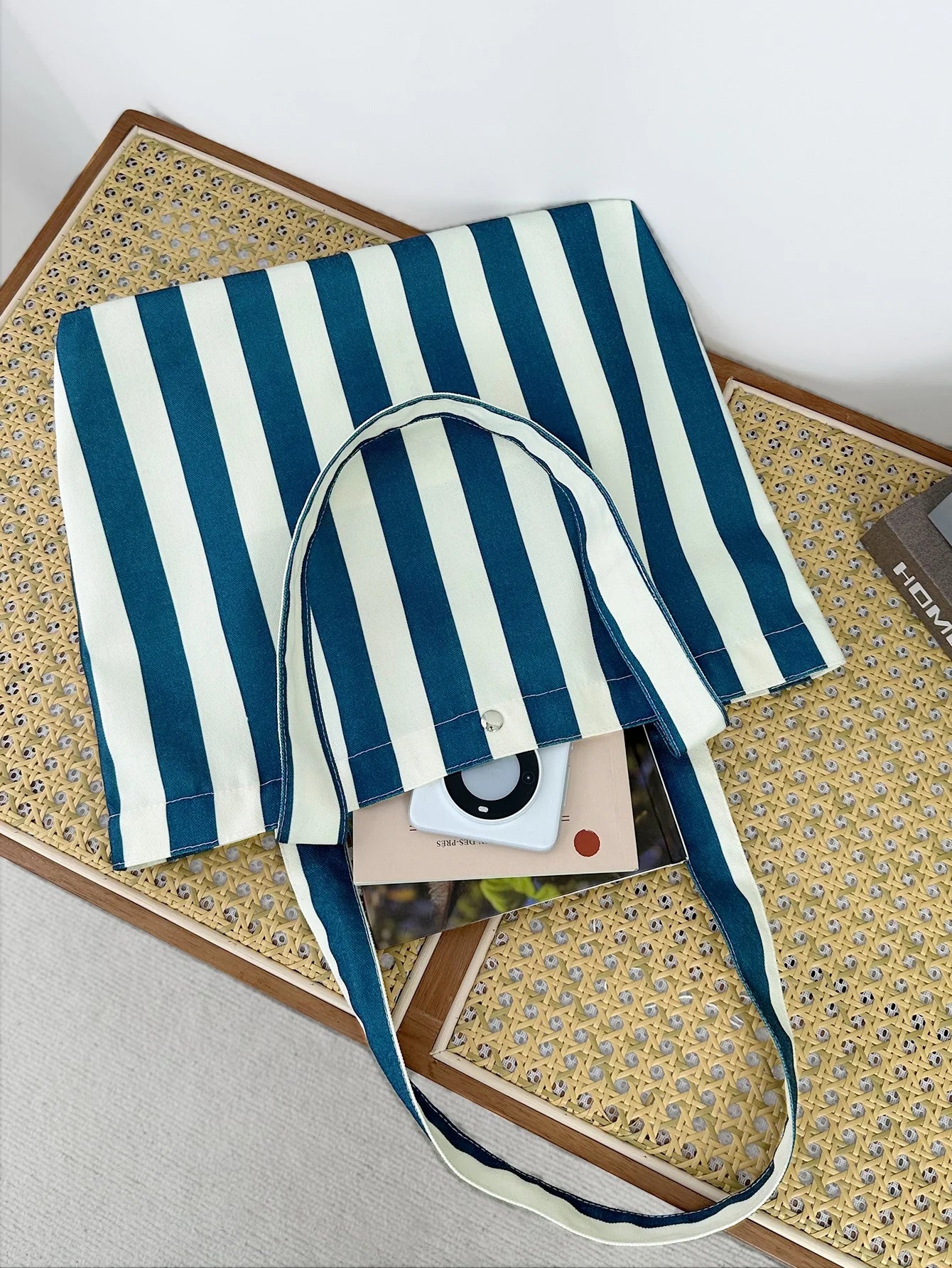 Striped Print Canvas Reusable Grocery Tote Bag Fenale Shoulder Handbag Crafts Shopping Bags Gifts for Women Birthday Christmas