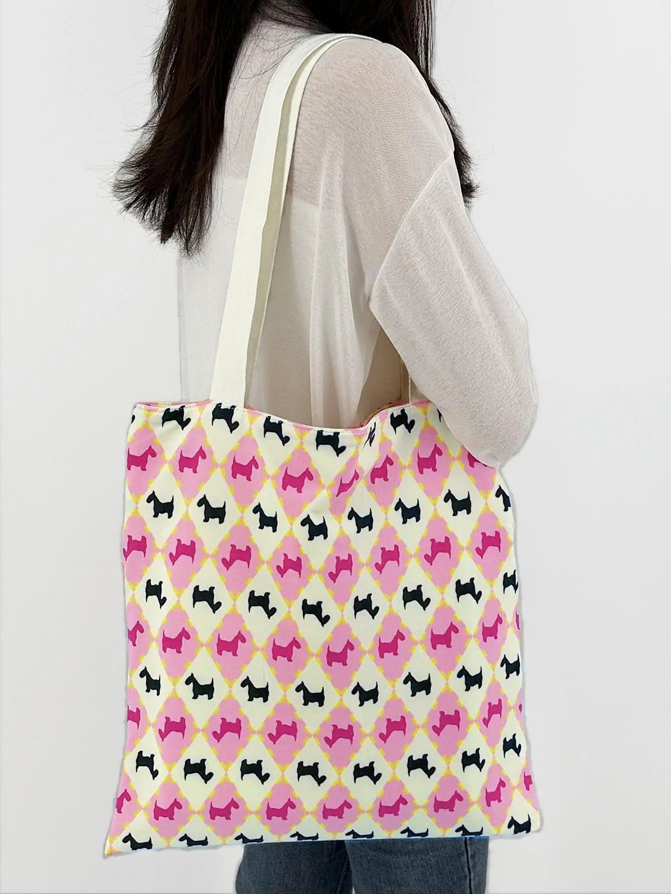 Horse Print Canvas Reusable Grocery Tote Bags Women Shoulder Handbag Crafts Shopping Bags Gifts for Women Birthday Christmas