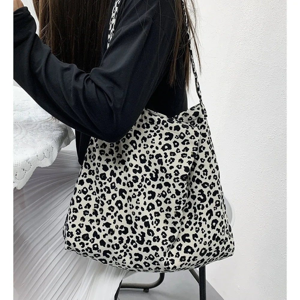 Fashionable Leopard Print Crossbody Bag Large-capacity Single-shoulder Shopping Bag Student Canvas Bag for Girls Wholesale