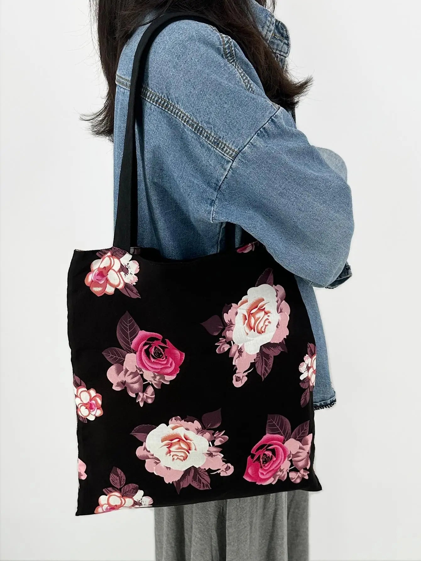 Floral Zebra Print Canvas Tote Bags Reusable Grocery Women Shoulder Crafts Shopping Gifts Handbag for Women Girls Birthday