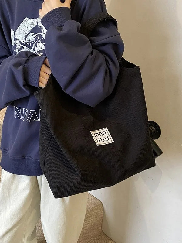 Female High-capacity Single-shoulder Women's Handbag with A Simple and Retro Style Corduroy Tote Bag for Autumn and Winter