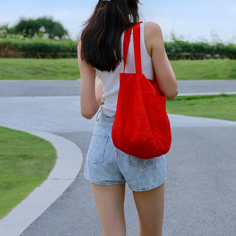 Solid Color Canvas Reusable Grocery Tote Bag Fenale Shoulder Handbag Crafts Shopping Bags Gifts for Women Birthday Christmas