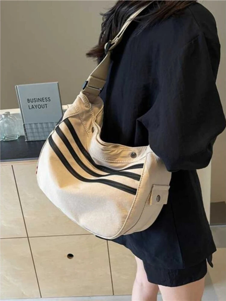 Striped Canvas Bag Women 2025 New Commuter Oxford Fabric Sports Dumpling Bag Casual Versatile Single-shoulder Crossbody Bag
