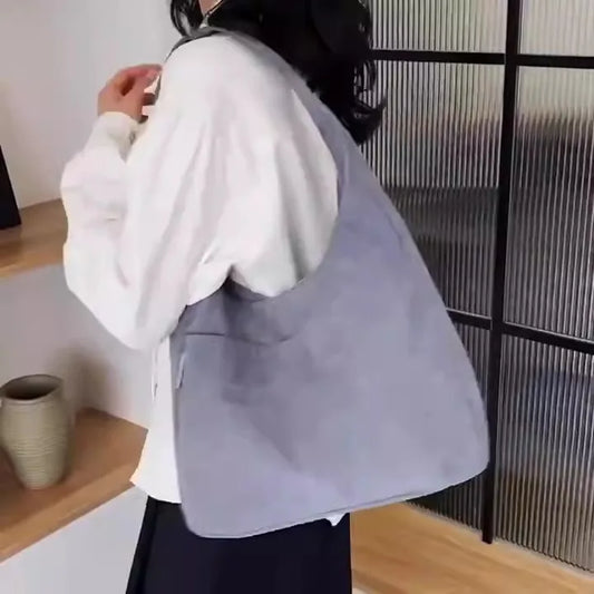 Korean Style 2025 Single-shoulder Large Bag Velvet Bag Casual Simple and Large-capacity Women's Bag New Artistic Schoolbag