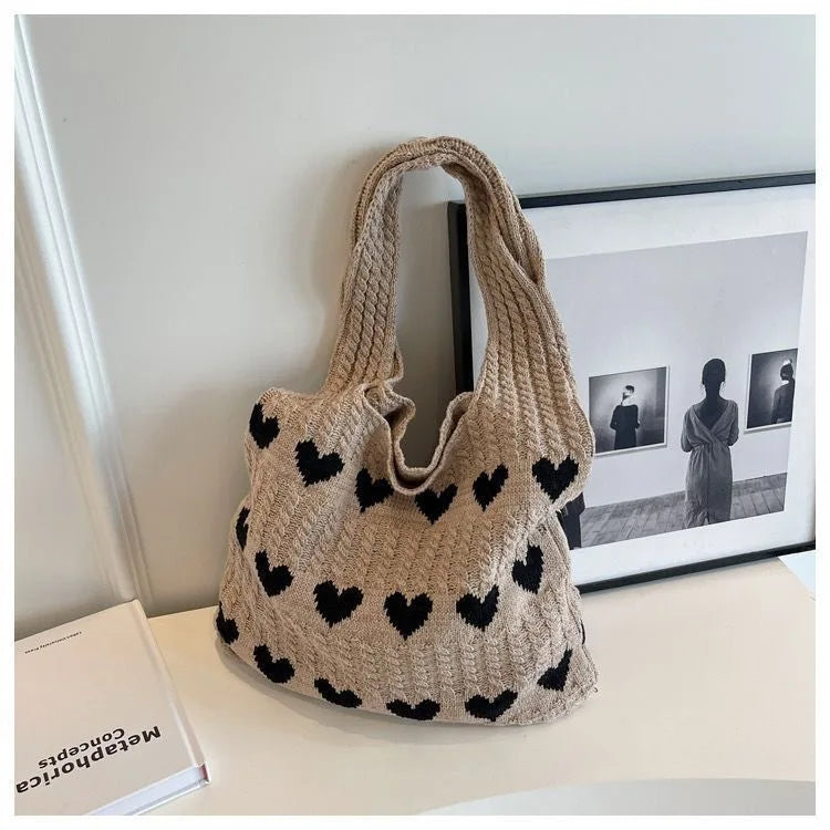Korean-style Chic Crocheted Grid Bag Women's Summer Beach Bag Hand-woven Hollowed-out Shoulder Female Large Hollowed Bag