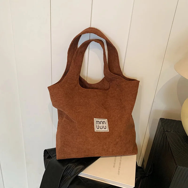 Female High-capacity Single-shoulder Women's Handbag with A Simple and Retro Style Corduroy Tote Bag for Autumn and Winter
