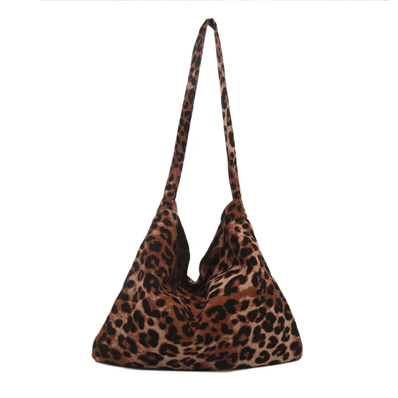 Leopard Print Canvas Bag for Women New Style Trendy Korean College Style Tote Bag Casual Large-capacity Hand-held Shoulder Bag