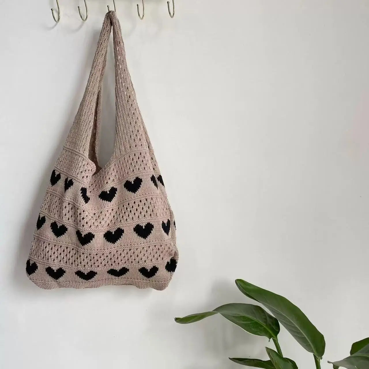 Korean-style Chic Crocheted Grid Bag Women's Summer Beach Bag Hand-woven Hollowed-out Shoulder Female Large Hollowed Bag