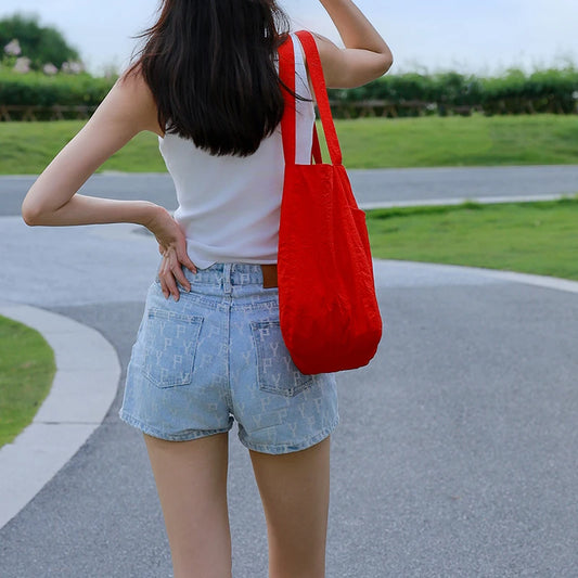 Solid Color Canvas Reusable Grocery Tote Bag Fenale Shoulder Handbag Crafts Shopping Bags Gifts for Women Birthday Christmas