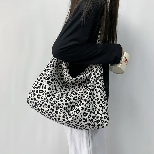 Fashionable Leopard Print Crossbody Bag Large-capacity Single-shoulder Shopping Bag Student Canvas Bag for Girls Wholesale