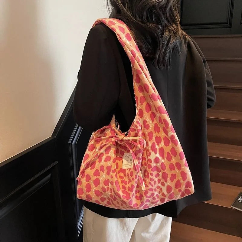 2025 Double-sided Leopard Print College Student Class Commuting Bag High-end Women's Large-capacity Casual Single-shoulder Bag