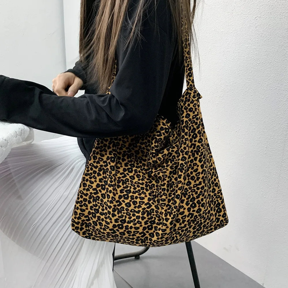Fashionable Leopard Print Crossbody Bag Large-capacity Single-shoulder Shopping Bag Student Canvas Bag for Girls Wholesale