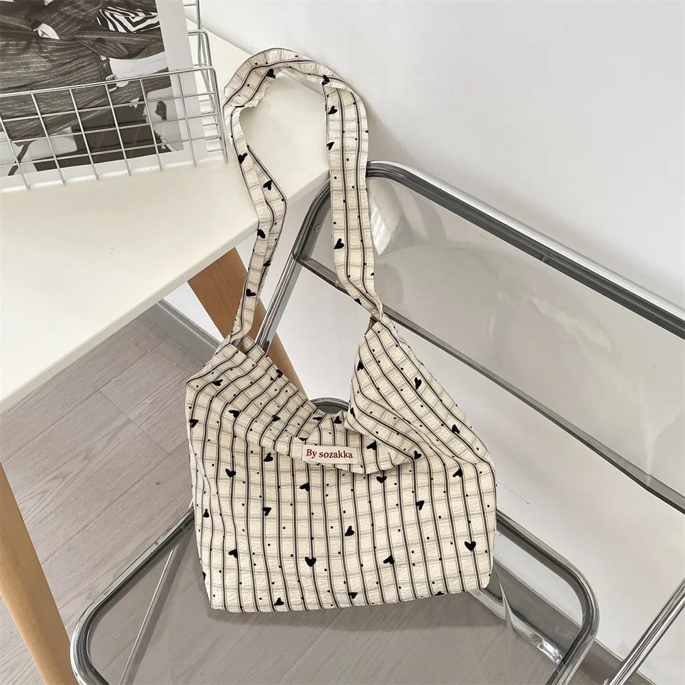 Korean Version Simple and Lightweight Checkered Crossbody Tote Bag 2025 New Versatile Shoulder Bag Plaid Summer Canvas Bag