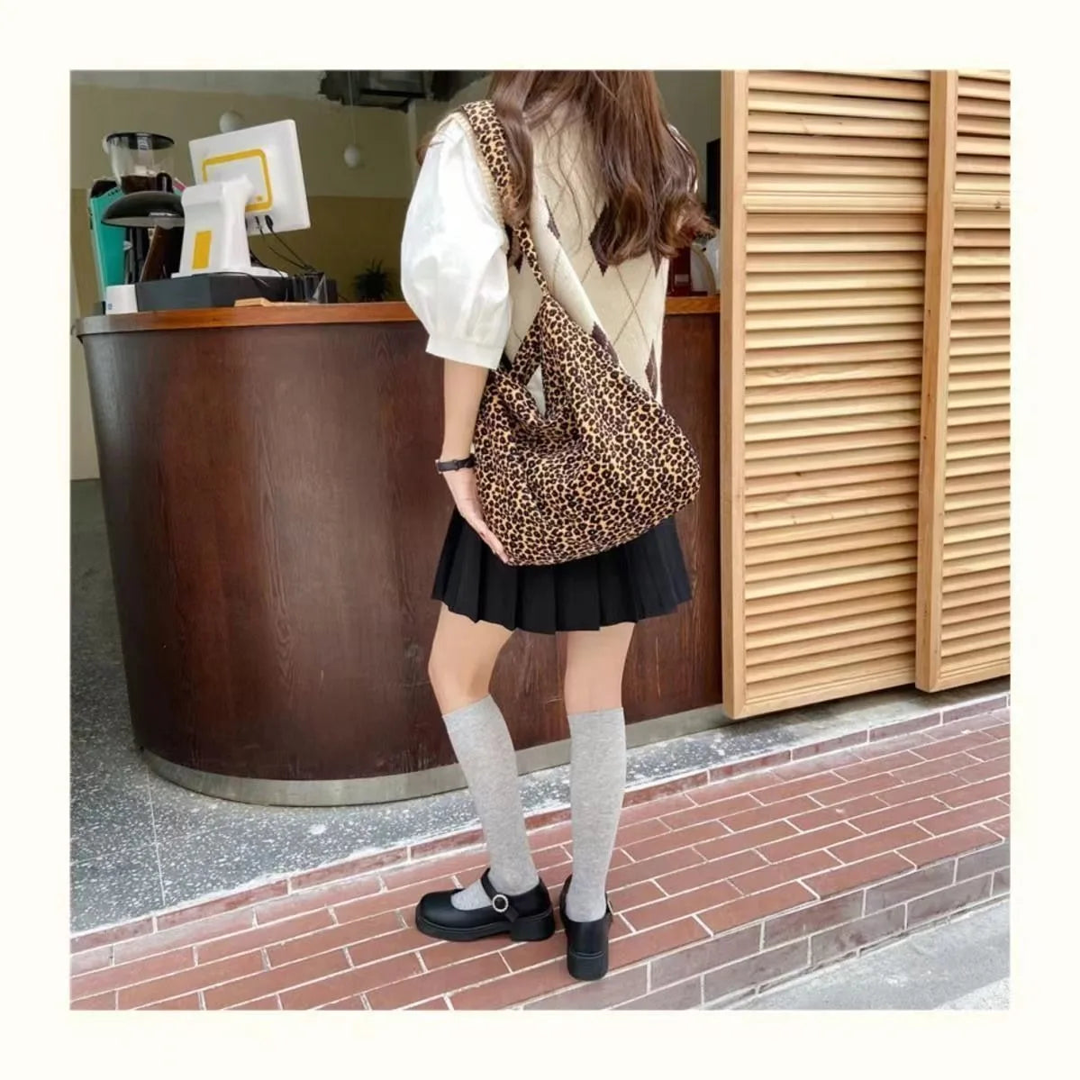 Large-capacity Leopard Corduroy Single-shoulder Bag Laid-back Style Versatile Shopping Bag Korean Sail Fabric Bag Consignment