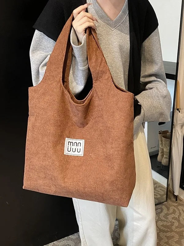 Female High-capacity Single-shoulder Women's Handbag with A Simple and Retro Style Corduroy Tote Bag for Autumn and Winter