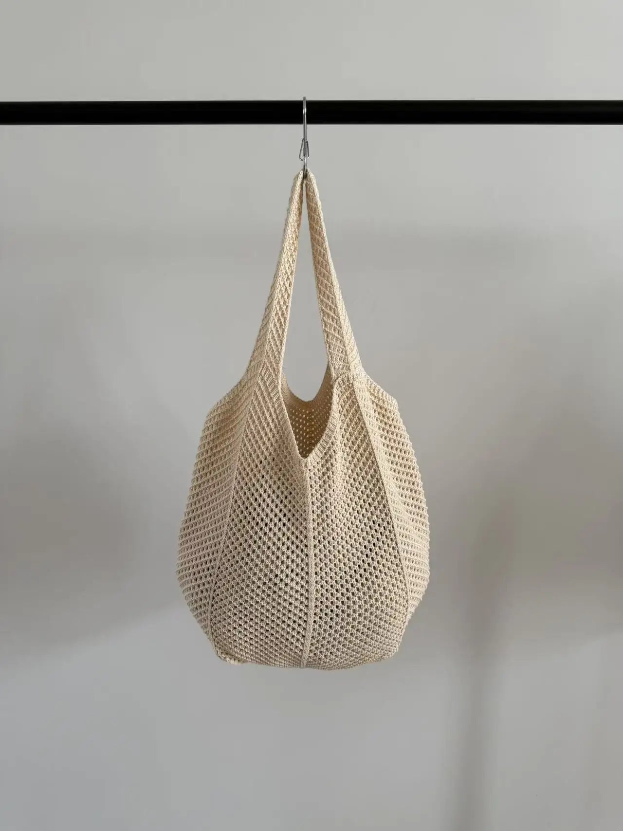 Korean-style Chic Crocheted Grid Bag Women's Summer Beach Bag Hand-woven Hollowed-out Shoulder Female Large Hollowed Bag