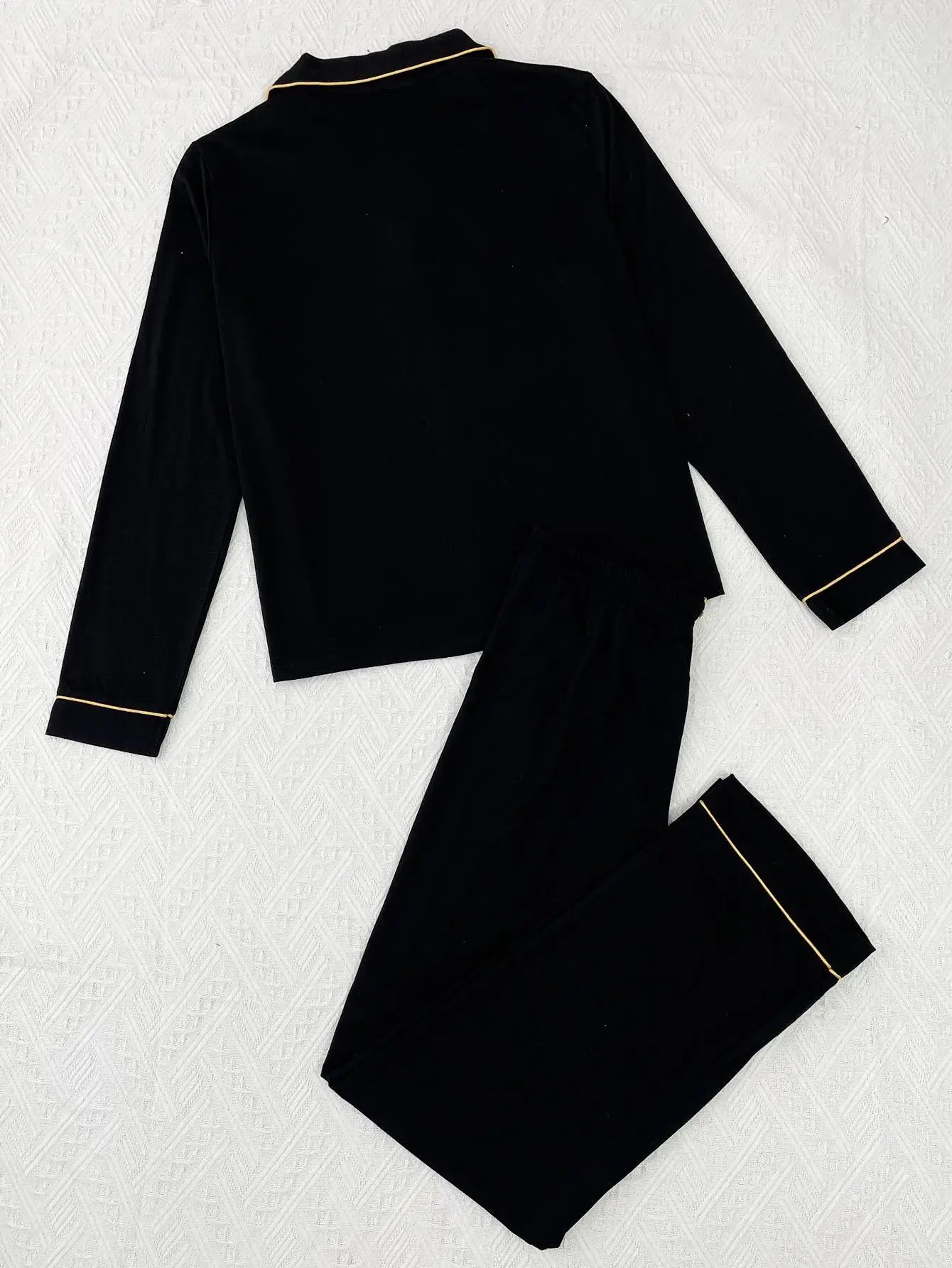 Solid Color Women Pajamas Set Long Sleeve Front Button Tops & Full-Length Pants Female 2 Pcs Notched Collor Sleepwear Nightwear