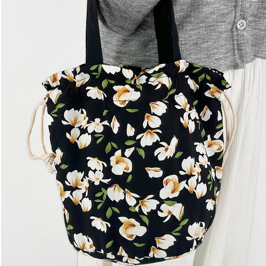 Floral Print Canvas Reusable Grocery Tote Bag Fenale Shoulder Handbag Crafts Shopping Bags Gifts for Women Birthday Christmas