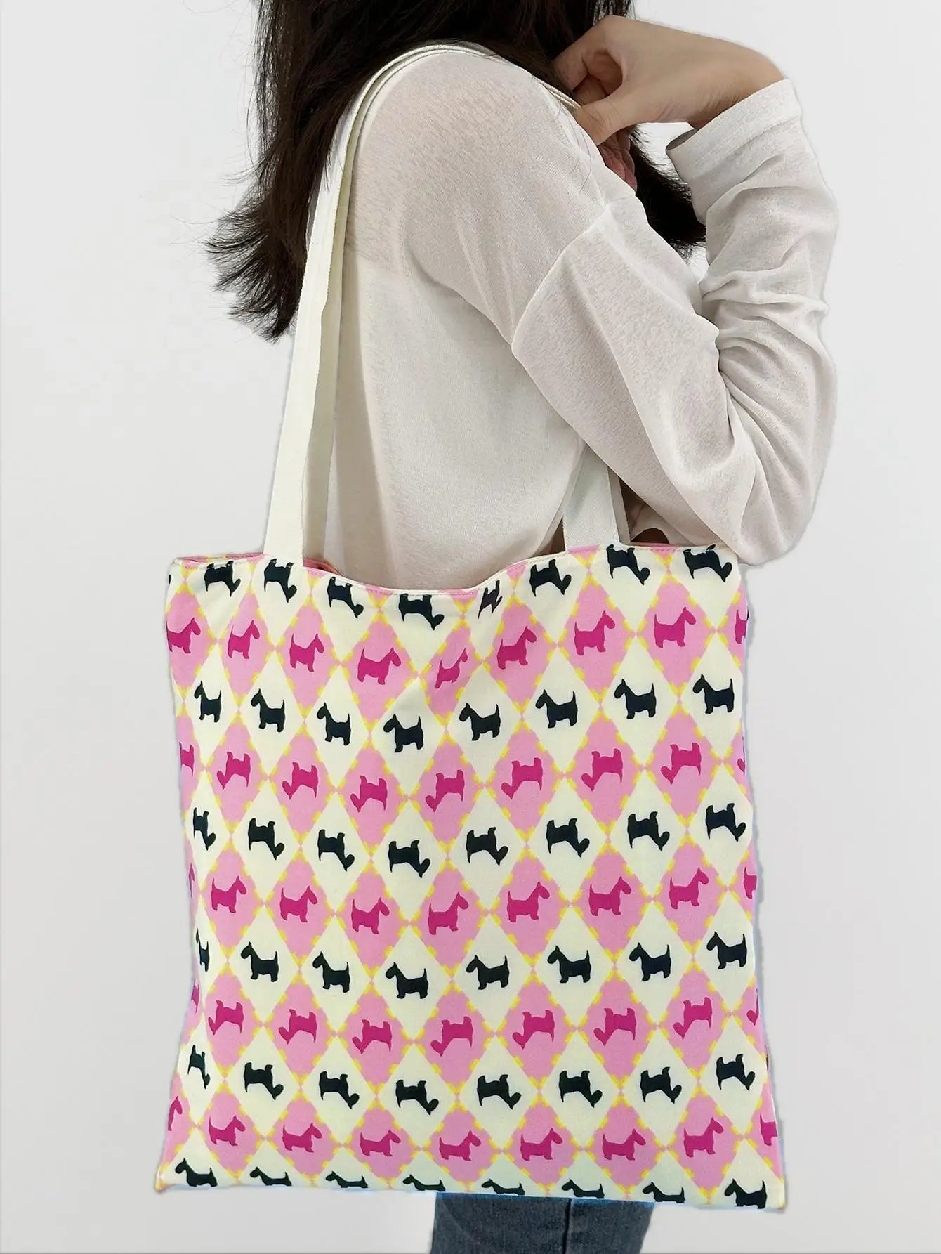 Horse Print Canvas Reusable Grocery Tote Bags Women Shoulder Handbag Crafts Shopping Bags Gifts for Women Birthday Christmas