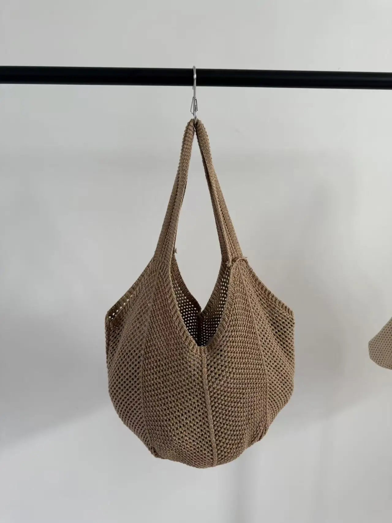 Korean-style Chic Crocheted Grid Bag Women's Summer Beach Bag Hand-woven Hollowed-out Shoulder Female Large Hollowed Bag