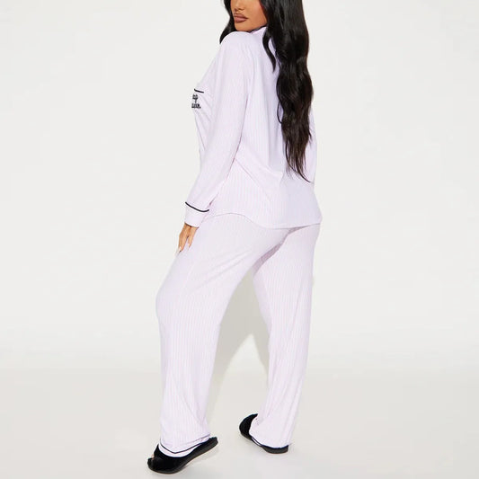 Striped Women Pajama Set Long Sleeves Turn Down Collar Top & Full-length Pants Female 2 Pieces Sleepwear Nightwear Homewear