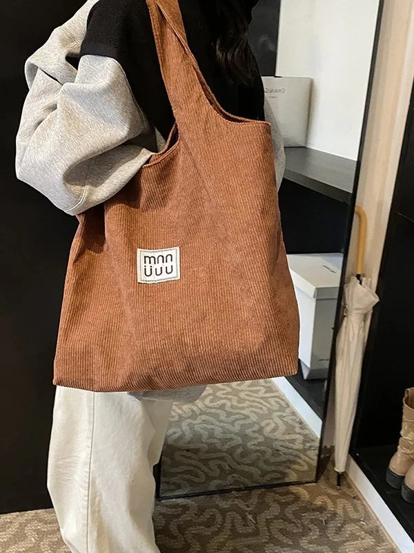 Female High-capacity Single-shoulder Women's Handbag with A Simple and Retro Style Corduroy Tote Bag for Autumn and Winter