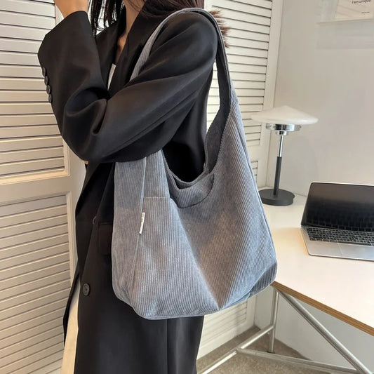 Korean Style 2025 Single-shoulder Large Bag Velvet Bag Casual Simple and Large-capacity Women's Bag New Artistic Schoolbag