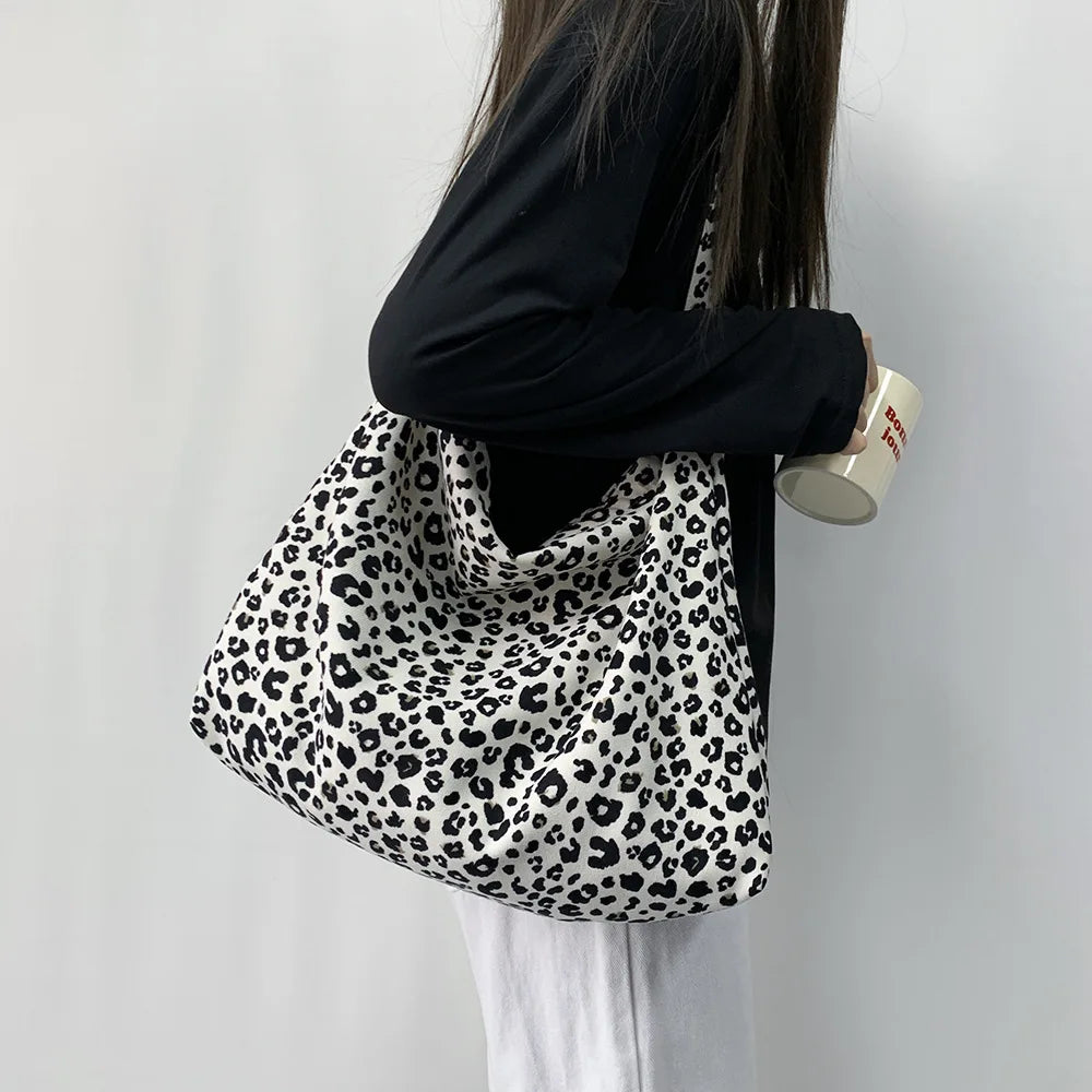 Fashionable Leopard Print Crossbody Bag Large-capacity Single-shoulder Shopping Bag Student Canvas Bag for Girls Wholesale