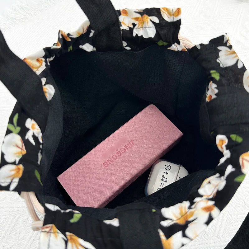 Floral Print Canvas Reusable Grocery Tote Bag Fenale Shoulder Handbag Crafts Shopping Bags Gifts for Women Birthday Christmas