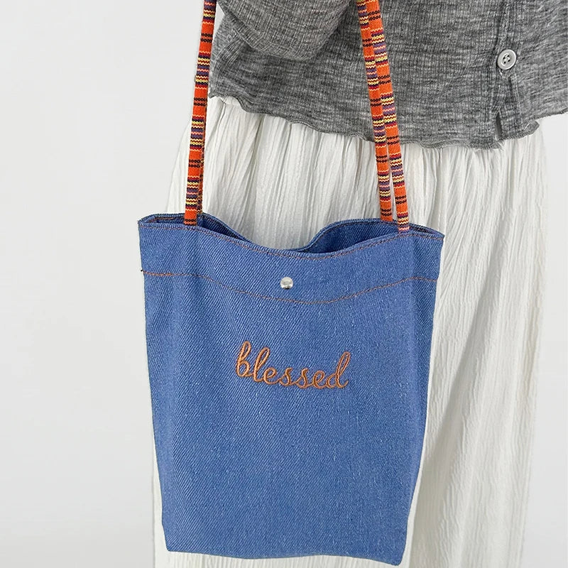 Striped Letter Print Double Side Canvas Tote Bags Reusable Grocery Women Shoulder Crafts Shopping Handbag Gifts for Women